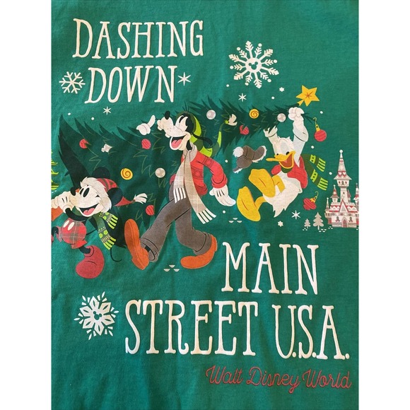 DISNEY Parks Authentic Dashing Down Main Street USA Christmas T Shirt Size S - Picture 2 of 4